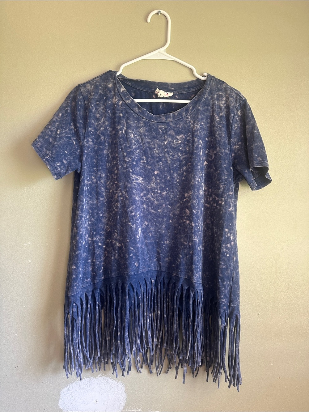 BiBi Blue Tie-Dye Fringe Short Sleeve Tee